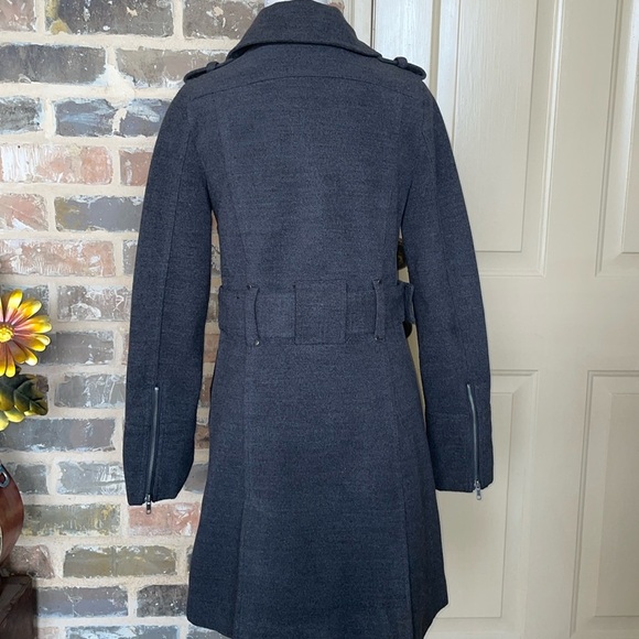 Ellen Tracy Charcoal Military Trench Overcoat Side Full Zip Belted Pea Coat Sz M - Picture 6 of 12